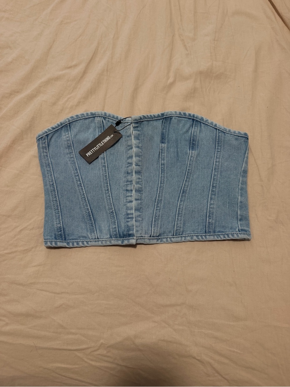 PRETTYLITTLETHING Light Wash Denim Corset Bandeau